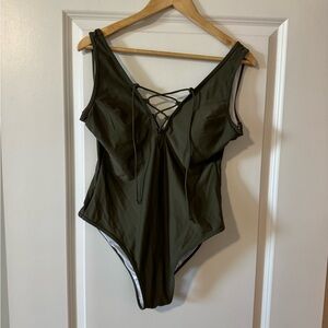 Cupshe Olive Green Lace-Up V-Neck One-Piece Swimsuit